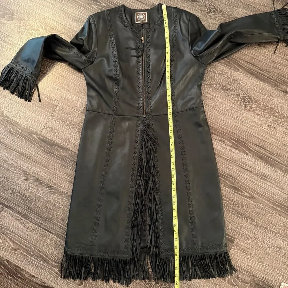 Double D Ranch Black Leather Jacket with Fringe - Picture 9 of 11